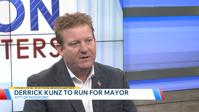 WTVO coverage of Derrick Kunz announcing his campaign for Mayor of Rockford